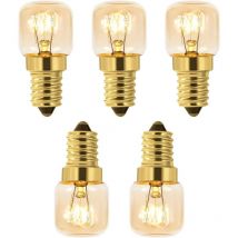 5er-Set Salzbirne 15 w E14 T22, warmweiße Glühlampe 2700 k, 80 lm, ac 230 v, Ofenbirne 15 w 300 °, für Backofen, Kühlschrank, Salzlampe, Grillöfen