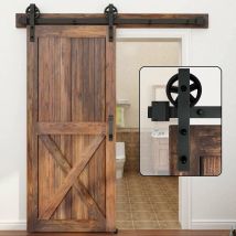150cm/5FT Kit Quincaillerie de Rail pour Porte Coulissante Industriel Ensemble Suspendue de Porte de Grange en Acier au Carbone