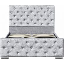 Comfy Living - 4ft6 Crushed Velvet Chesterfield Sleigh Bed Frame in Silver