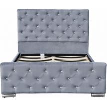 5ft Brushed Velvet Diamante Chesterfield Bed Frame in Grey