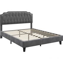5ft King Upholstered Bed Frame with Button-Tufted Headboard, Dark Gray - Yaheetech
