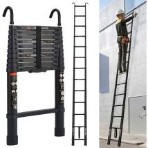 Day Plus - 5M 16.5FT Telescopic Ladder with 2 Detachable Hook Aluminum Ladder Wide Step Multi Purpose 150KG Capacity