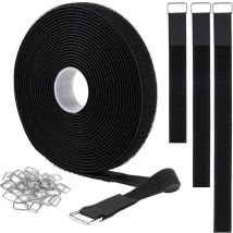 5m Attache Cable Sangles Auto-agrippantes avec 25 Boucles en Métal, Reglable Scratch Serre-câbles électriques, Collier de Serrage Réutilisable en
