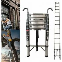 5M Teleskopleiter mit Haken Edelstahl Leiter Klappleiter Ausziehleiter Stehleiter Rutschfester, Teleskop-Design, aus hochwertigem Edelstahl ,