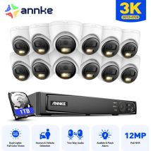 5MP Kit de Vidéosurveillance Exterieure 16CH avec 12×Caméras IP,Audio Bidirectionnel,IR Vision Nocturne,Intelligente Détection Mouvement,Alerte Email