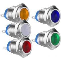 5pcs 12V-24VDC 12mm led Voyant Lumineux en Acier Inoxydable Voyant Imperméable à Eau(5 Couleurs)