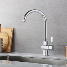 Grifo Cocina Alto con Giratorio 360, Grifo de cocina de alta presión, Mezclador de Fregadero Con aireador desmontable, Latón Cromo - Auralum