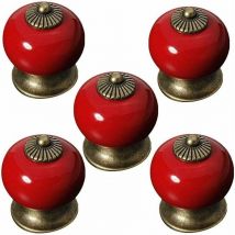 5pcs (rouge) Bouton rond en céramique pour porte d'armoire, tiroir, armoire, armoire, style rustique