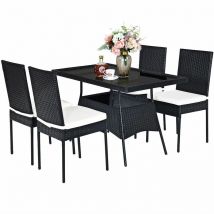 5PCS Patio Rattan Wicker Dining Set Outdoor Dining Furniture 1 Table & 4 Chairs