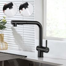 Kaibor - Lonheo Grifo Cocina extraíble 40cm Negro, Grifo de Cocina con ducha extraíble de Acero inoxidable, 360° Giratorio Fregadero Monomando con