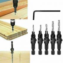 Basetbl - 5pcs Woodworking Countersink Drill Bits Hole Opener Set Hexagon Screw Hardware Tool