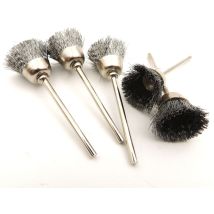5pz - Mini Spazzola A Tazza D.12 - Gambo 3mm In Acciaio X Dremel Mini Trapano