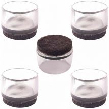 5x embout de tube chaise patin meuble transparent rond avec semelle feutre pied anti-rayure anti-bruit, 25mm