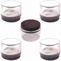 5x embout de tube chaise patin meuble transparent rond avec semelle feutre pied anti-rayure anti-bruit, 16mm