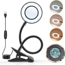 Lablanc - 5X Lampe Loupe Lampe Bureau, 360° Flexible Lampe Loupe de Lecture,3 Couleurs 10 Luminosité Lampe de Bureau LED,Dimmable Lampe de Lecture