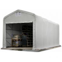 5x10m hangar Toolport porte 4,1x3,5m, toile PRIMEtex pvc 2300 n gris, anti-feu, avec statique (type de sol : béton)