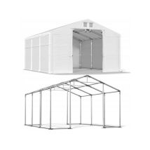 5x6 30m² tente-hangar de stockage, h. 3,91 m, porte 2,33x3,31 m toile pvc 600 g-m² anti-feu Multi-Size