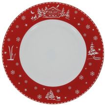 6 Assiette Plate En Porcelaine - Chalet Rouge 27 Cm - Table Et Cook
