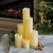 Festive Lights - 6 Pack Battery Power Flameless Flickering led Real Wax Pillar Candles Indoor Home