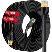 Rqiurpn - Cable Ethernet 20m Blindé, Cat 7 RJ45 Cable 20m Plat Câble Réseau Haut Debit Fiber, Câble lan Internet Gigabit 10Gbps 600MHz s/ftp Ethernet