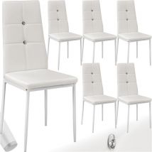 Tectake - Lot de chaises avec strass Ensemble 6 salle à manger aspect cuir paillettes blanc -