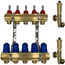 Invena - 6 Circuits Chauffage Au Sol Laiton Set Complet Laiton Ensemble Collecteur
