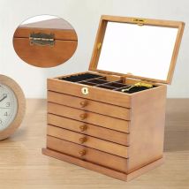 Senderpick - 6 couches boîte à bijoux en bois boîte à bijoux avec miroir brun