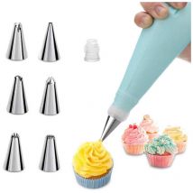 6 Douilles Patisserie et 1 Poches à Douille en Silicone Réutilisable, DIY Patisserie Accessoire Kit Professionnelle pour Décoration de Cupcake et