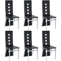 Esszimmerstühle 6er-Set,aus Kunstleder, für Küche, Esszimmer,Schwarz