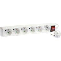 6-fach Steckdosenleiste 2P+T 16A - H05VV-F 3G1mm² - 1 Meter - Weiß mit Schalter