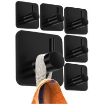 SNQ - 6 ganchos adhesivos de acero inoxidable para pared de baño, toallas de cocina, cuadros, sin taladrar, color negro