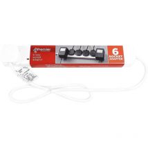 Premier Decorations - 1m White Extension Block Lead 6 Gang Way