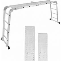 6 in 1 Mehrzweckleiter Aluminum Gelenkleiter Leiter Klappleiter Kombileiter Silber Multifunktionsleiter Vielzweckleiter mit 2 Rollen und Plattform,