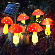 6 lumières】Éclairage extérieur blanc chaud de champignon rouge solaire à led
