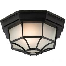 Firstlight - 1 Light 6 Panel Lantern - Flush Ceiling Light Black IP43, E27