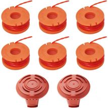 Laoa - 6 Paquets Bobine de Rechange pour Worx, Bobine de rechange longue durée pour tondeuses Worx 1,65 mm, 3m/pc, 6 Bobines + 2 Capuchons de Coupe