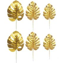 6 Pcs 3 Types Plantes Artificielles Feuilles De Palmier Or Tropical Party Feuilles Décorations Feuille De Tortue Monstera