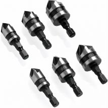 6 Pcs Chanfrein à manche hexagonal,Fraise à Fraiser à 90 °, ø 6-19 Mm Fraise à Fraiser pour MéTal, Bois