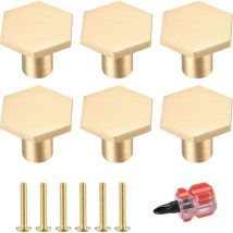 6 Pièces Boutons de Portes, Boutons Armoire Laiton, Boutons de Meuble Doré, Boutons de Tiroir de Commode, Hexagonal Monotrou Poignée pour Cuisine,