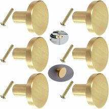6 Pièces Boutons de Tiroir, Boutons de Meubles en Or, Boutons Armoire Ronds, Boutons de Tiroir en Laiton Doré, Poignees de Porte de Cuisine pour