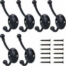 Aiducho - gabrielle 6 Pack Coat Hooks, Retro Coat Hooks, Wall Mounted Coat Rack, Metal Door Hooks for Bathroom, Kitchen, Bedroom, Entryway, Black