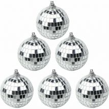 Ontway - 6 Pièces Argent Boule à Facettes Disco Miroir Boule Disco, Disco Ball pour Disco Fever Années 70, Décoration à Suspendre, Boule Pailletée,