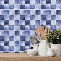 Cyslmuk - 6 pièces autocollants pour carrelage à carreaux violets (20 x 20 cm) – Autocollants pour carrelage pour cuisine, salon, salle de bain et