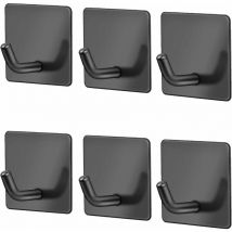 6 Pièces Crochet Adhesif Noir SUS304 Crochet Mural en Acier Inoxydable Antirouille,Résistant à l'huile et étanche sans perage Porte Serviette Ventouse