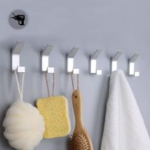 6 Pièces Crochets auto-adhésifs, Crochet Double Porte Serviette Salle de Bain, support mural auto-adhésif pour cuisine, salle de bain, bureau,