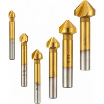 6 pièces fraise en noyer fraise conique 90° chanfrein hss 6.3mm 8.3mm 10.4mm 12.4mm 16.5mm 20.5mm dents outil de revêtement en titane fraise