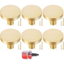 Jalleria - 6 Pieces Gold Furniture Handle, 30 25 mm Gold Furniture Knobs, Round Cabinet Knobs, Gold Aluminum Alloy Drawer Pull, with Screwdriver,