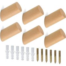 Centifree - 6 Pièces Patère Bois Crochet Mural Bois Cylindre Crochet 6 Vis pour Vêtements Suspendus Chapeau écharpes Chambre Couloir Salon