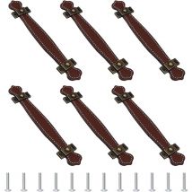 6 Pièces Poignée Meuble Cuir Bouton de Tiroir Rétro avec Vis pour Armoires Commode Cuisine Salle de Bain - Marron 128MM