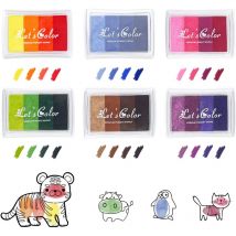6 Pièces Tampon Encreur Enfant Empreintes, 24 Couleurs Lavable Non Toxique Coussins Encreurs, Dégradé Couleurs Encre Tampon pour Peinture au Doigt,